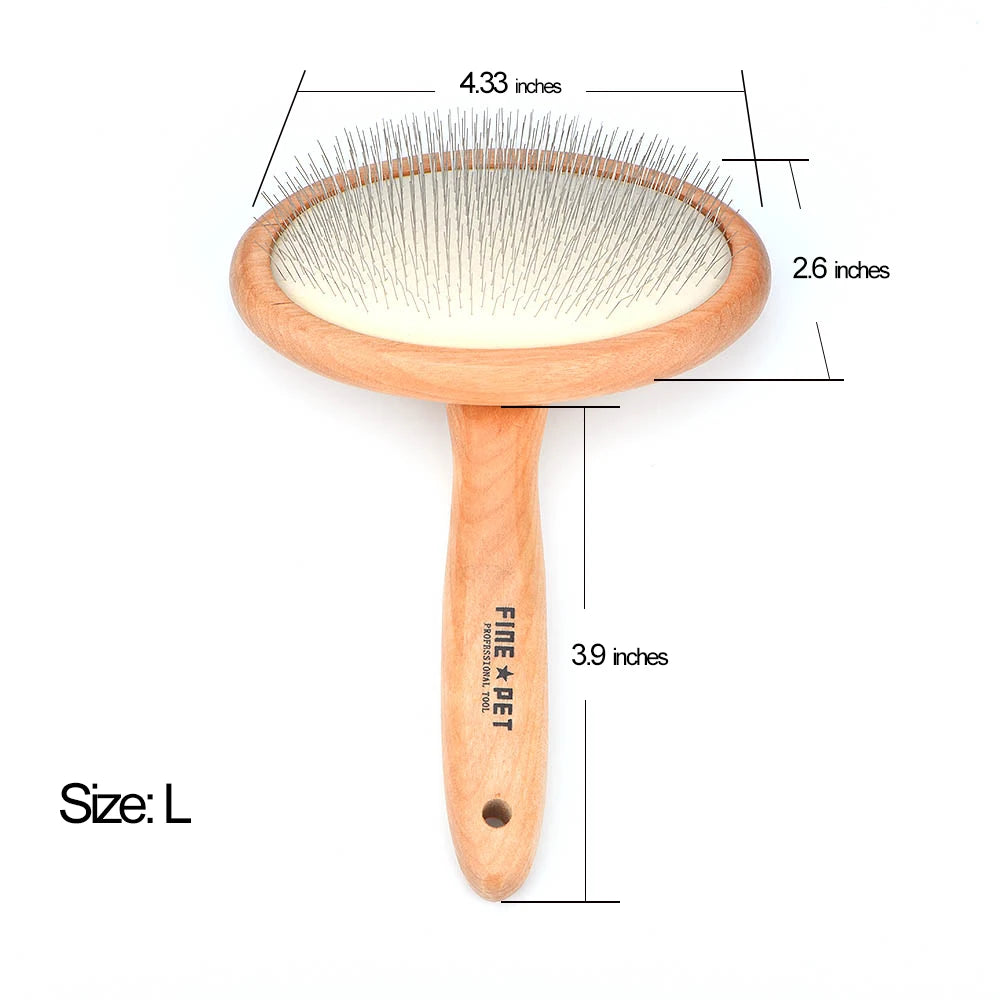 Wooden Dogs and Cats Slicker Brush for Removing Mats, Tangles and Loose Hair, Pet Grooming Comb for Long or Short Hair Dogs
