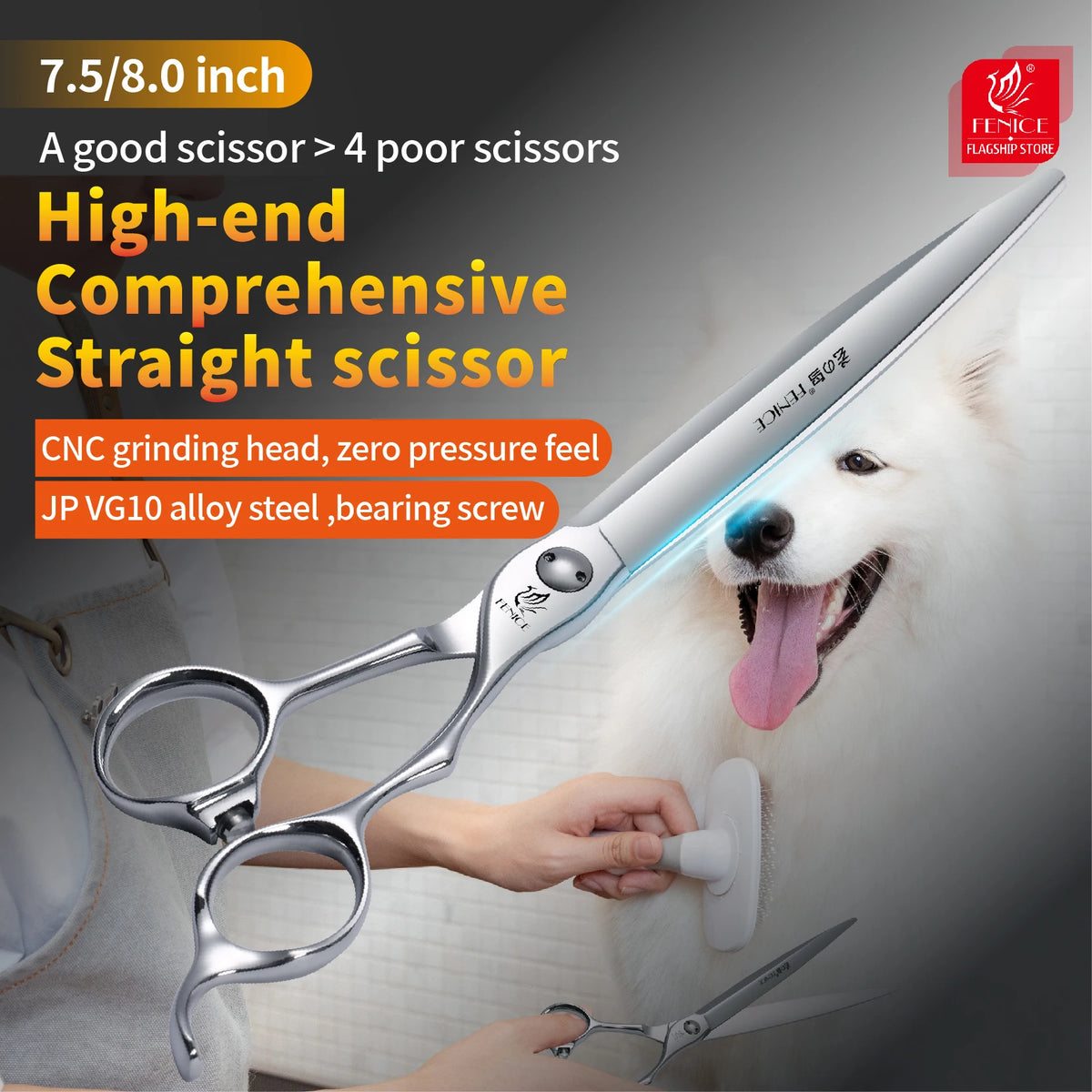 Fenice 7.5/8.0 inch JP VG10 Professional  Pet Grooming Straight Wide Sword Blade Scissors For Pet Groomers Cutting General Shape