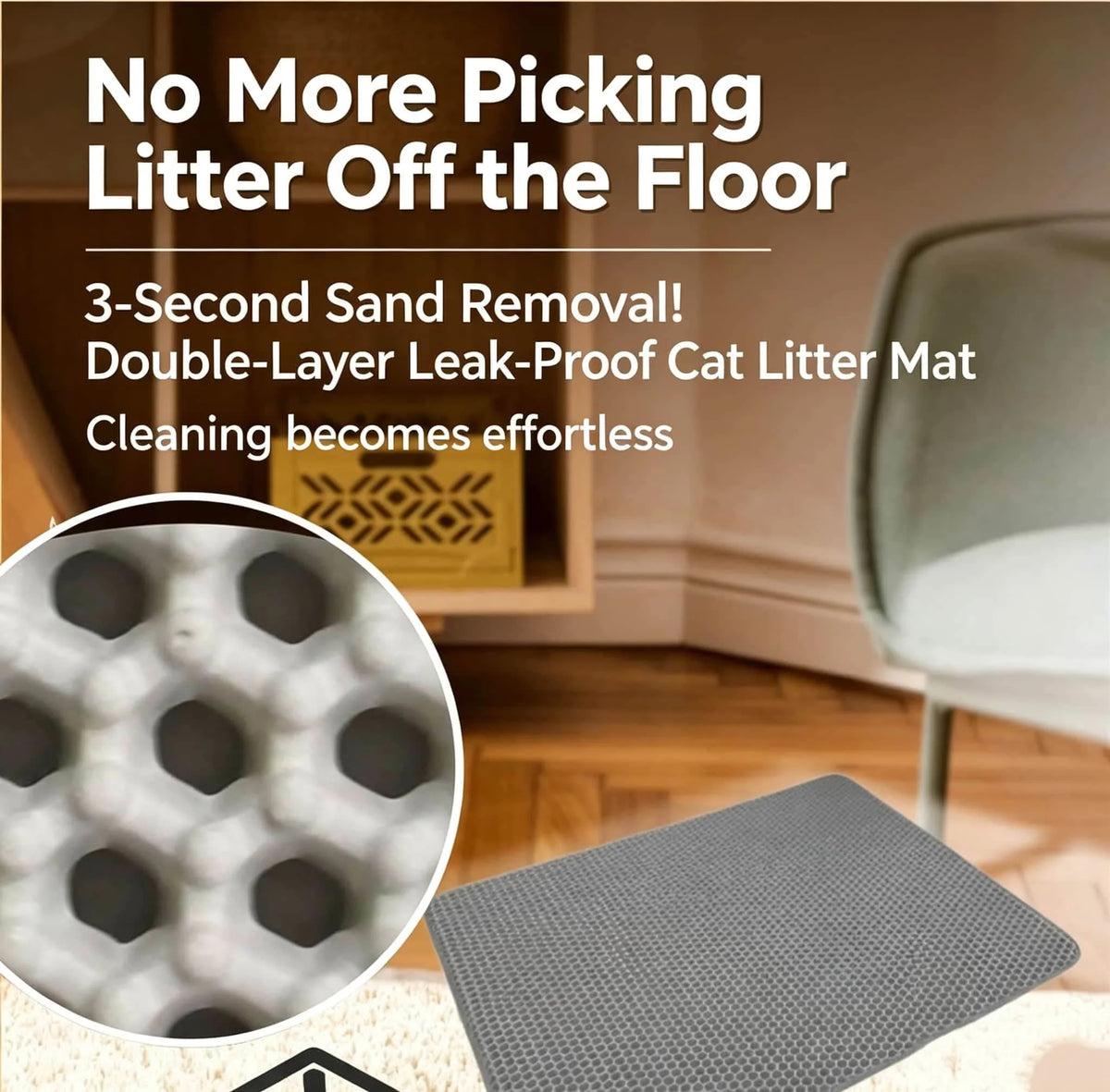 Cat Accessories Double Layer Litter Trapping Mat, Cat Stuff Washable Anti Tracking Pad, Pet Cat Supplies for Litter Box