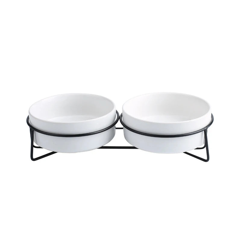 Double Cat Food Water Bowls with Stand Ceramic Pet Feeding Accessories Cats Small Dogs Eat Drink Supplies Puppy Feeder Bowl