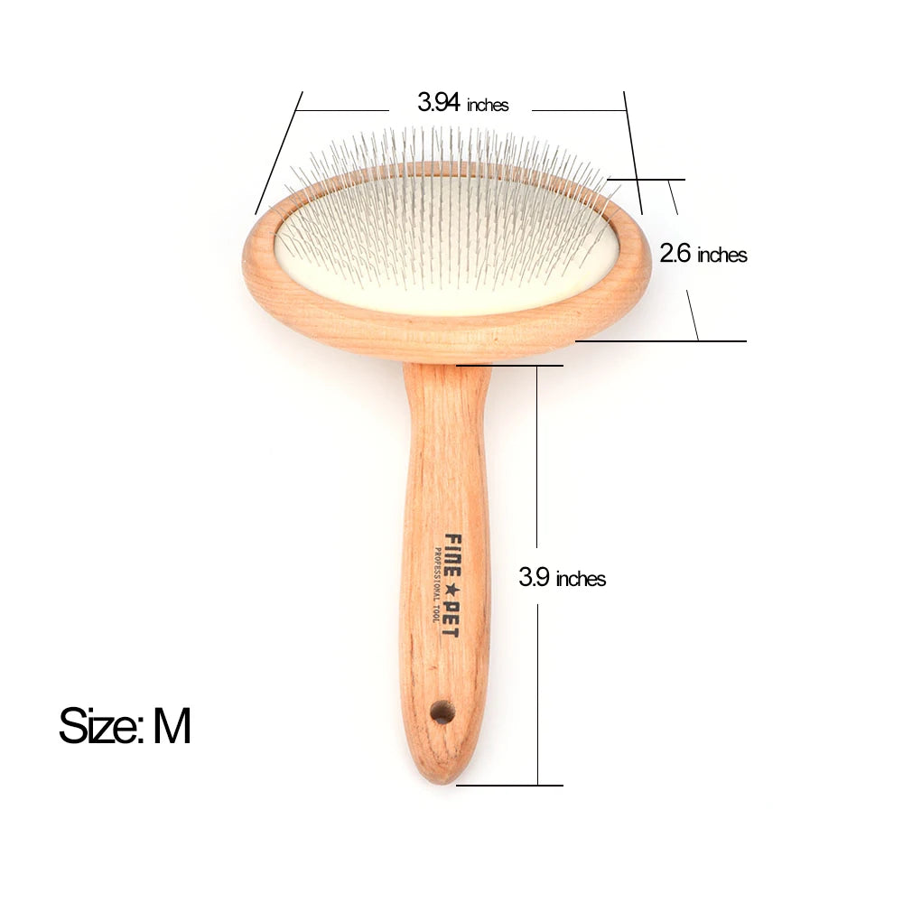 Wooden Dogs and Cats Slicker Brush for Removing Mats, Tangles and Loose Hair, Pet Grooming Comb for Long or Short Hair Dogs