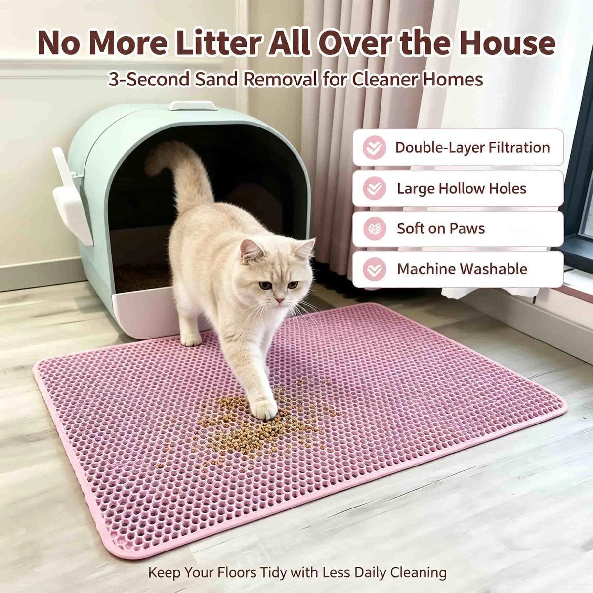 Cat Accessories Double Layer Litter Trapping Mat, Cat Stuff Washable Anti Tracking Pad, Pet Cat Supplies for Litter Box