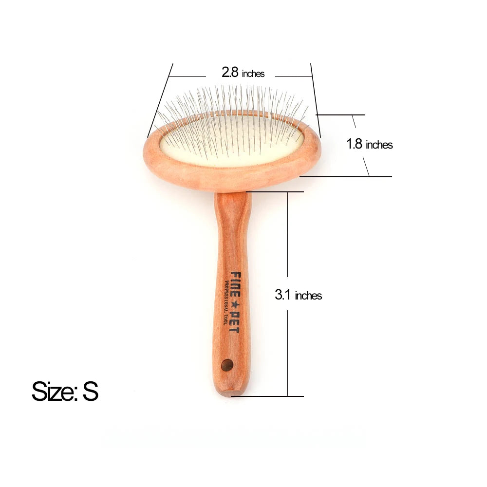 Wooden Dogs and Cats Slicker Brush for Removing Mats, Tangles and Loose Hair, Pet Grooming Comb for Long or Short Hair Dogs
