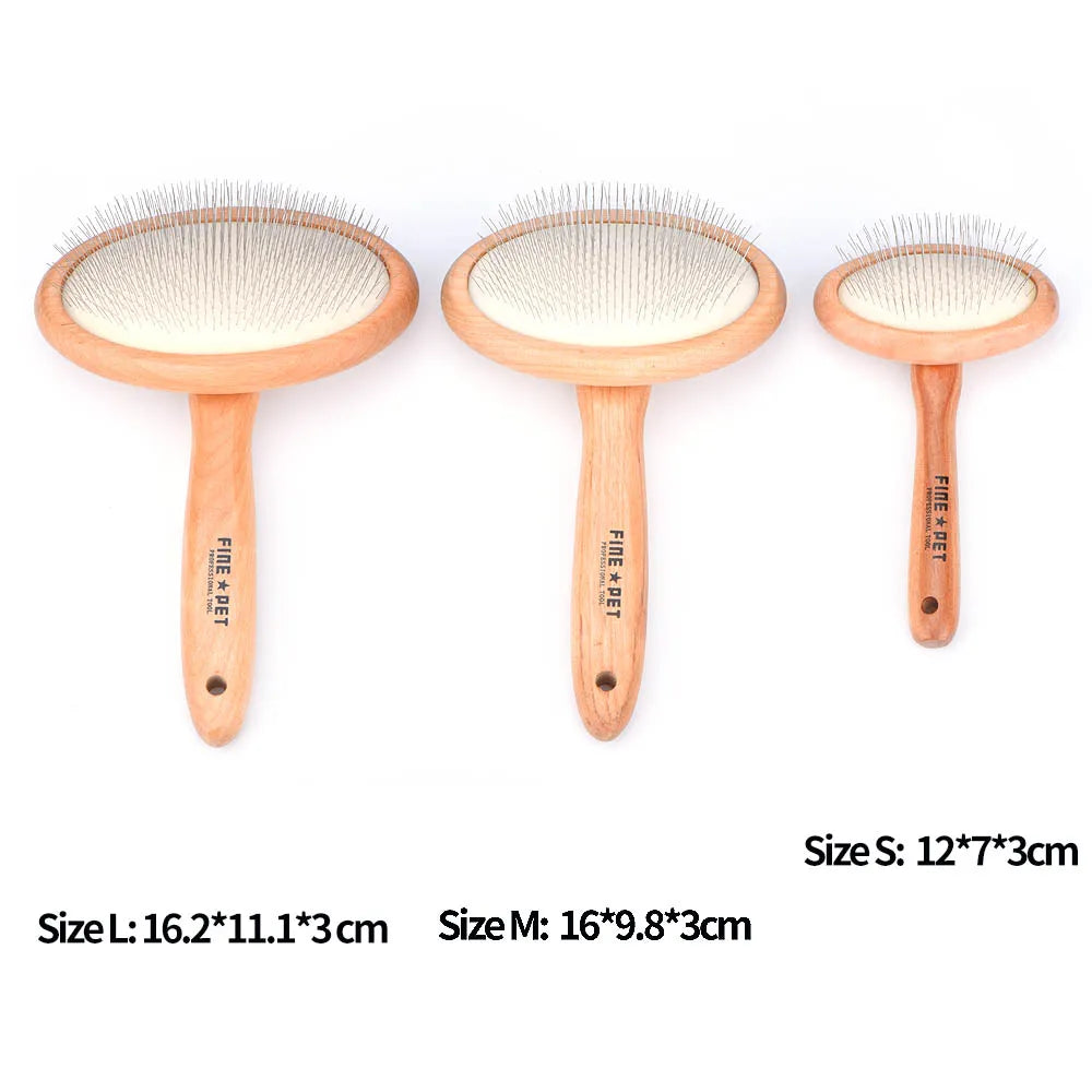 Wooden Dogs and Cats Slicker Brush for Removing Mats, Tangles and Loose Hair, Pet Grooming Comb for Long or Short Hair Dogs