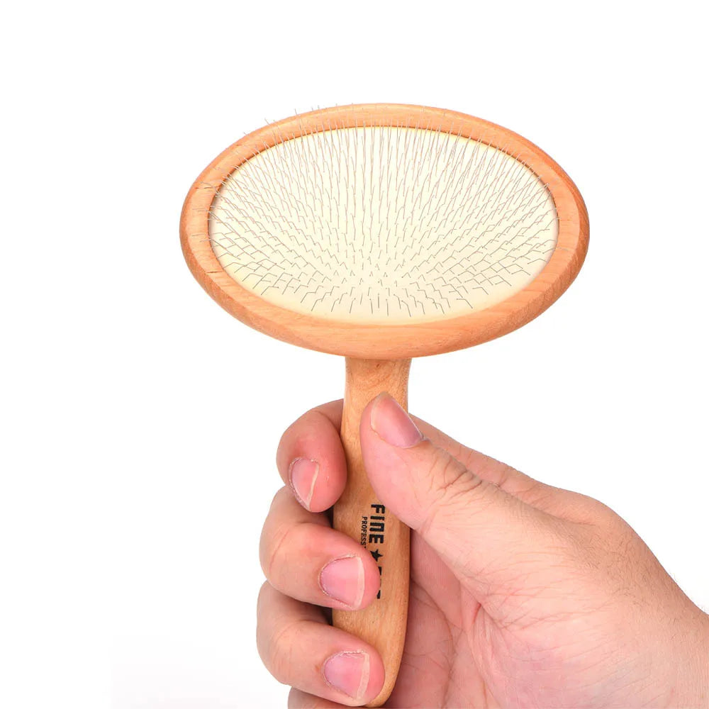Wooden Dogs and Cats Slicker Brush for Removing Mats, Tangles and Loose Hair, Pet Grooming Comb for Long or Short Hair Dogs