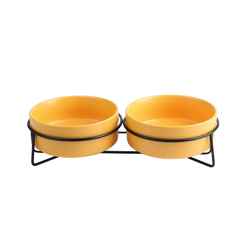 Double Cat Food Water Bowls with Stand Ceramic Pet Feeding Accessories Cats Small Dogs Eat Drink Supplies Puppy Feeder Bowl